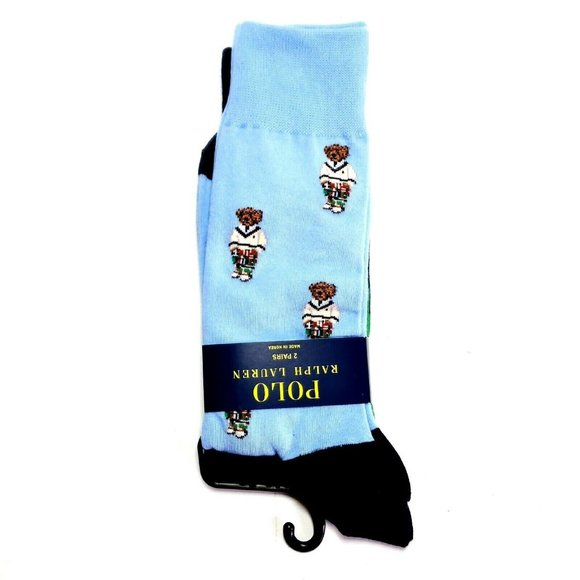 Polo Ralph Lauren Men's Crew Dress Socks Polo Bear Novelty Cotton Blend 2 Pairs - Picture 2 of 12